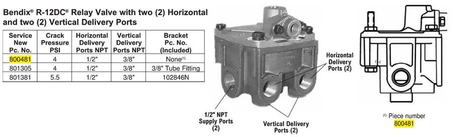 BEN 800481 | Bendix R-12DC Relay Valve, New, 1/2-14 NPT Inlet and ...
